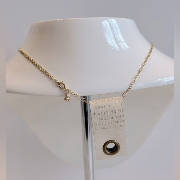 Anthropologie Gold Chain Necklace‎ with CZ Round Charm Pendant - Picture 4 of 11